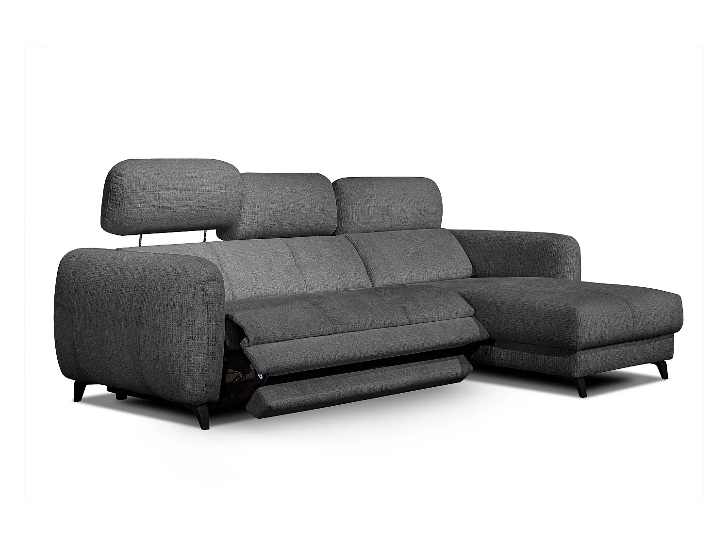 SVEN 3-Sitzer-Ecksofa, 1 Relax XL verstellbare Kopfstützen, dunkelgrau