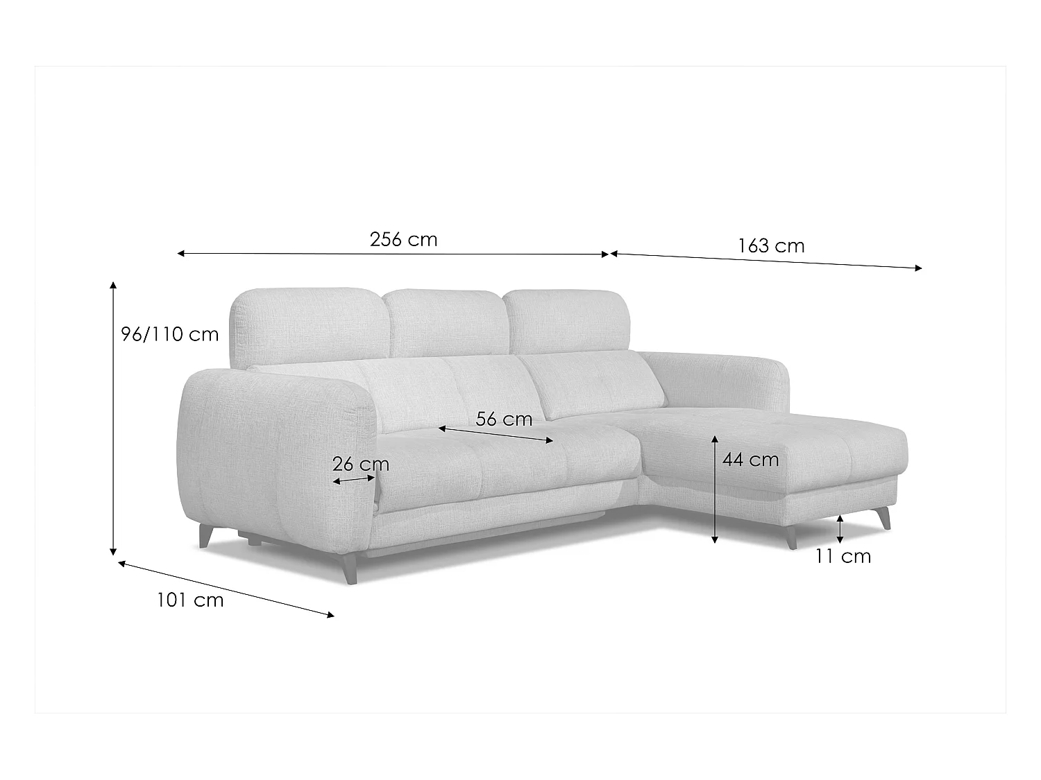 SVEN 3-Sitzer-Ecksofa, 1 Relax XL verstellbare Kopfstützen, dunkelgrau