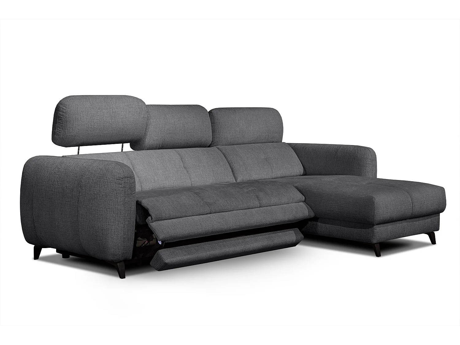 SVEN 3-Sitzer-Ecksofa, 1 Relax XL verstellbare Kopfstützen, dunkelgrau