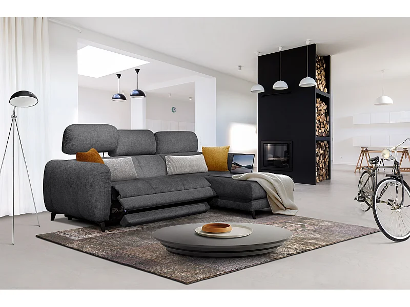 SVEN 3-Sitzer-Ecksofa, 1 Relax XL verstellbare Kopfstützen, dunkelgrau