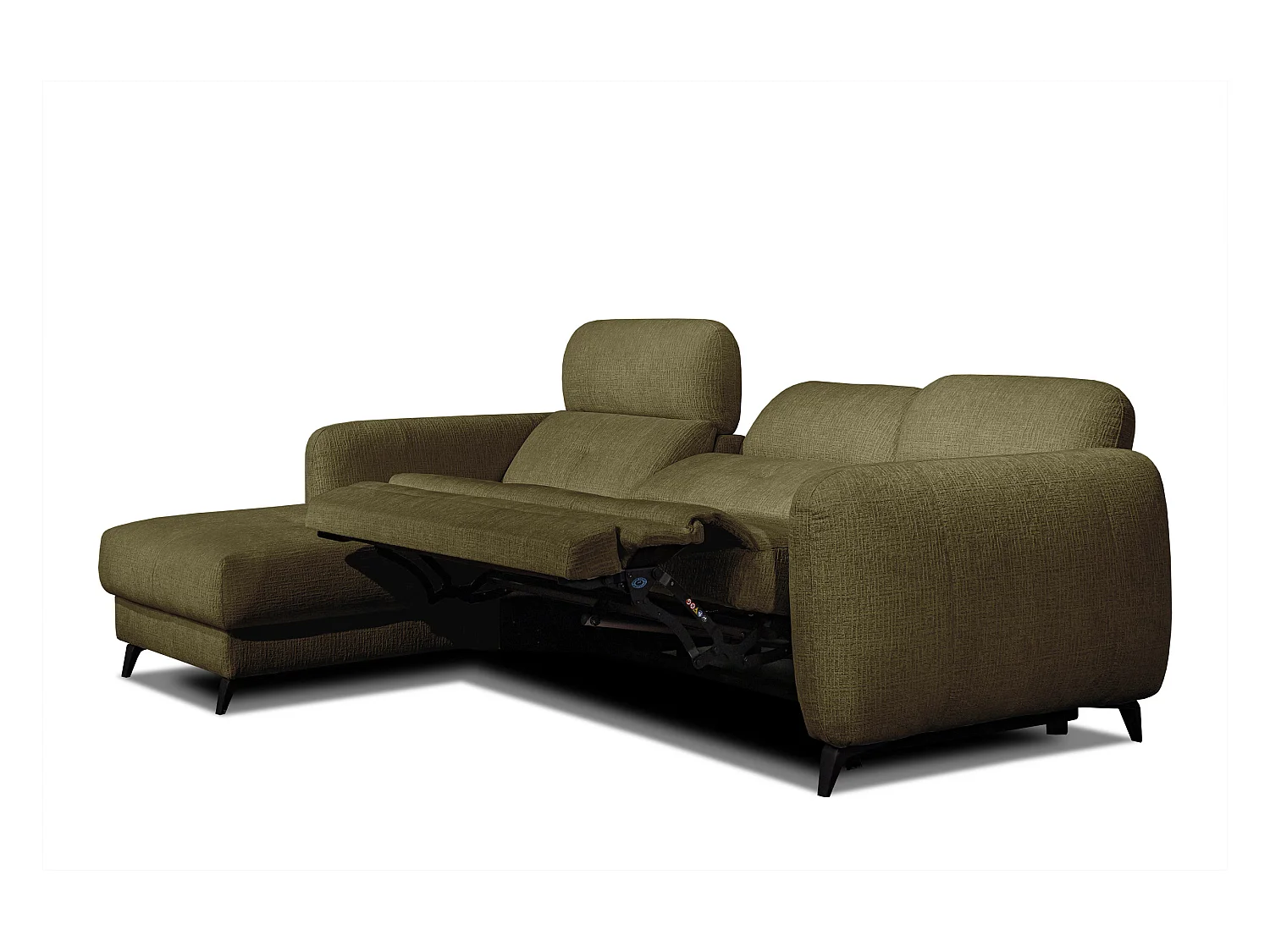 SVEN 3-Sitzer-Ecksofa, 1 Relax XL, verstellbare Kopfstützen, olivgrün