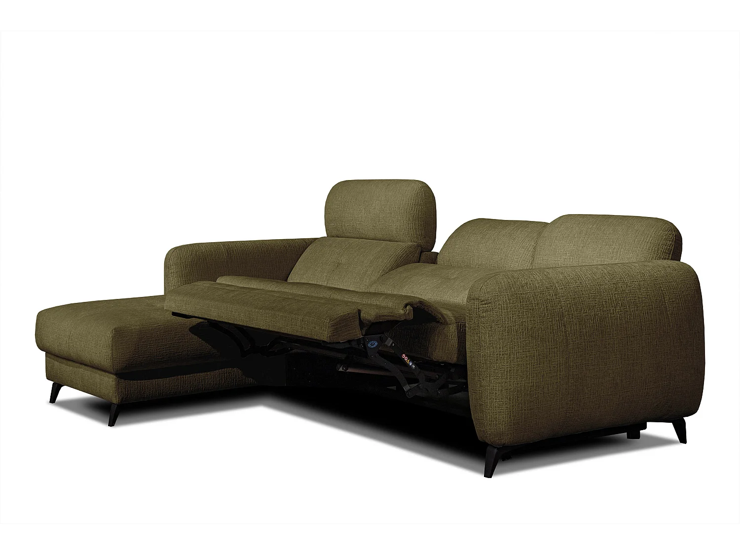 SVEN 3-Sitzer-Ecksofa, 1 Relax XL, verstellbare Kopfstützen, olivgrün