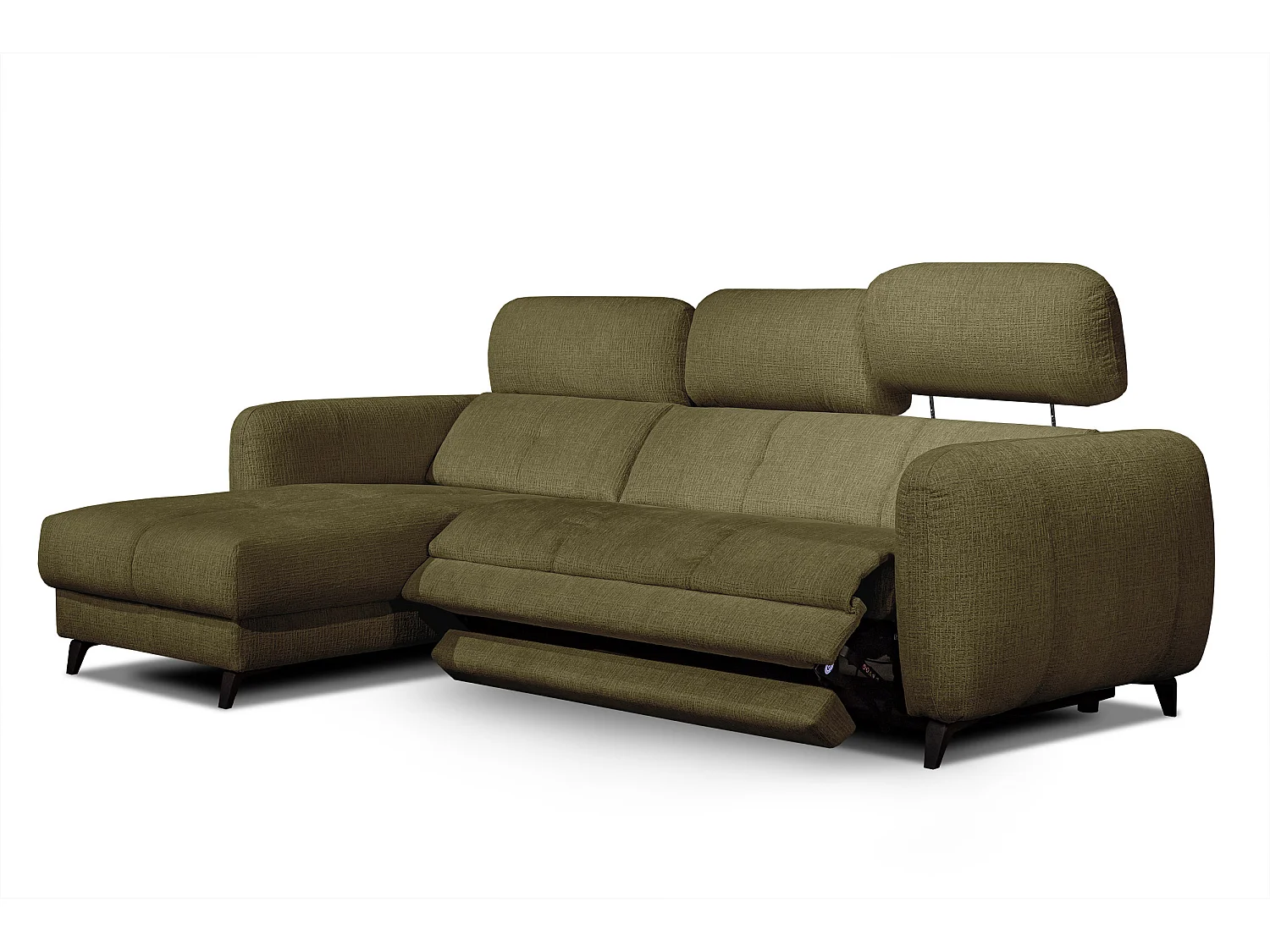 SVEN 3-Sitzer-Ecksofa, 1 Relax XL, verstellbare Kopfstützen, olivgrün