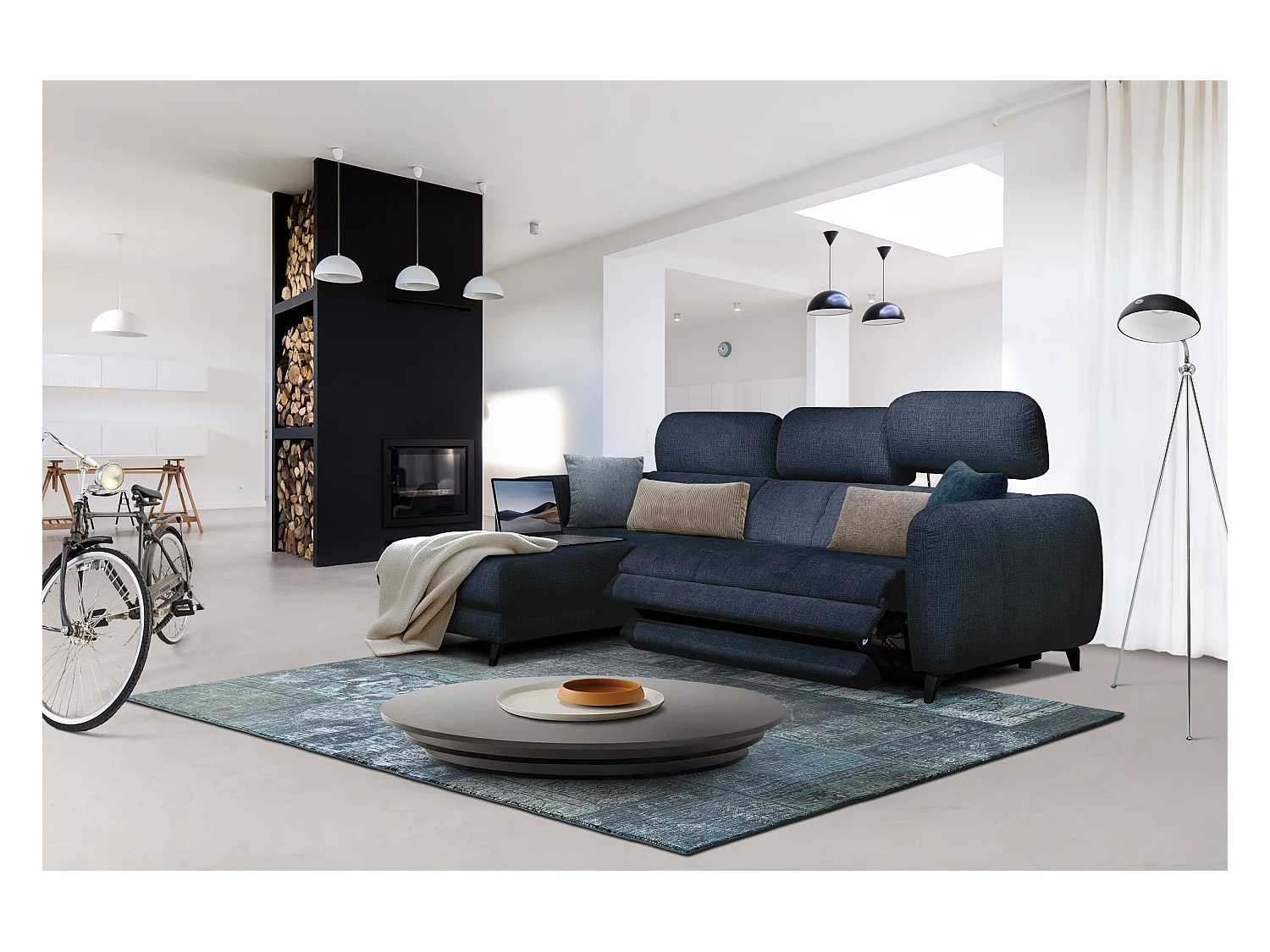 SVEN 3-Sitzer-Ecksofa, 1 Relax XL, verstellbare Kopfstützen, navy blue