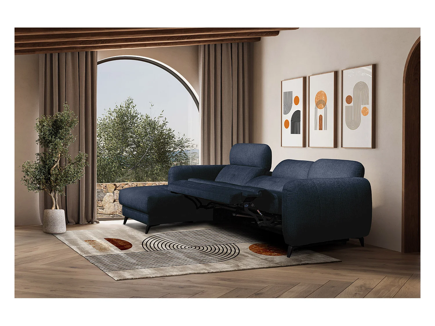 SVEN 3-Sitzer-Ecksofa, 1 Relax XL, verstellbare Kopfstützen, navy blue