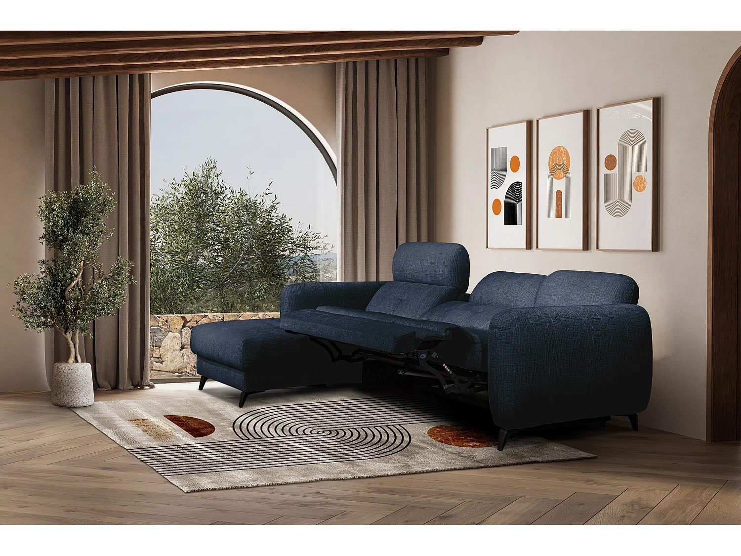 SVEN 3-Sitzer-Ecksofa, 1 Relax XL, verstellbare Kopfstützen, navy blue