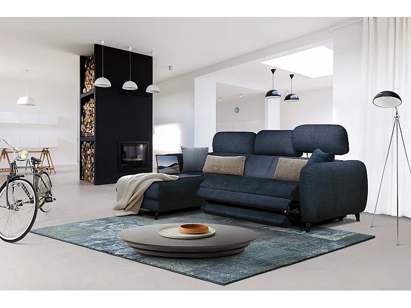 SVEN 3-Sitzer-Ecksofa, 1 Relax XL, verstellbare Kopfstützen, navy blue