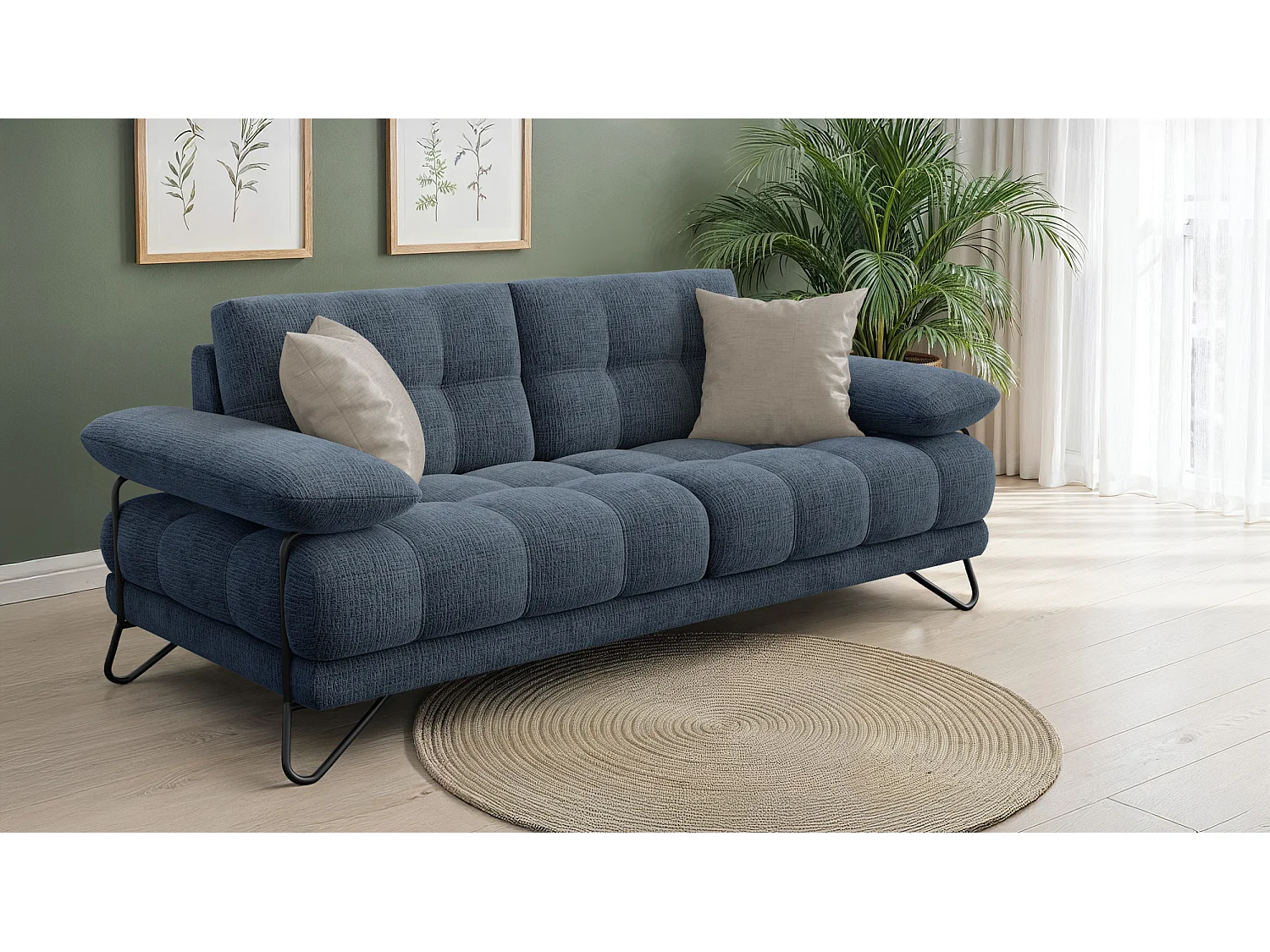 CANAPE BUBBARA 2,5 places, bleu marine