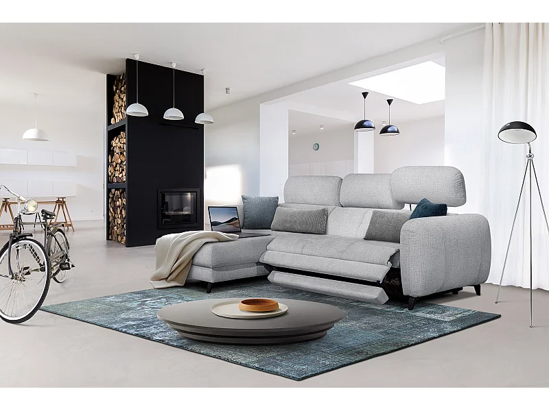 SVEN 3-Sitzer-Ecksofa, 1 Relax XL, verstellbare Kopfstützen, hellgrau