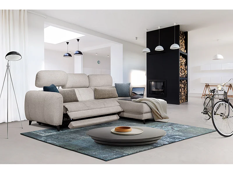 SVEN 3-Sitzer-Ecksofa, 1 Relax XL verstellbare Kopfstützen, creme