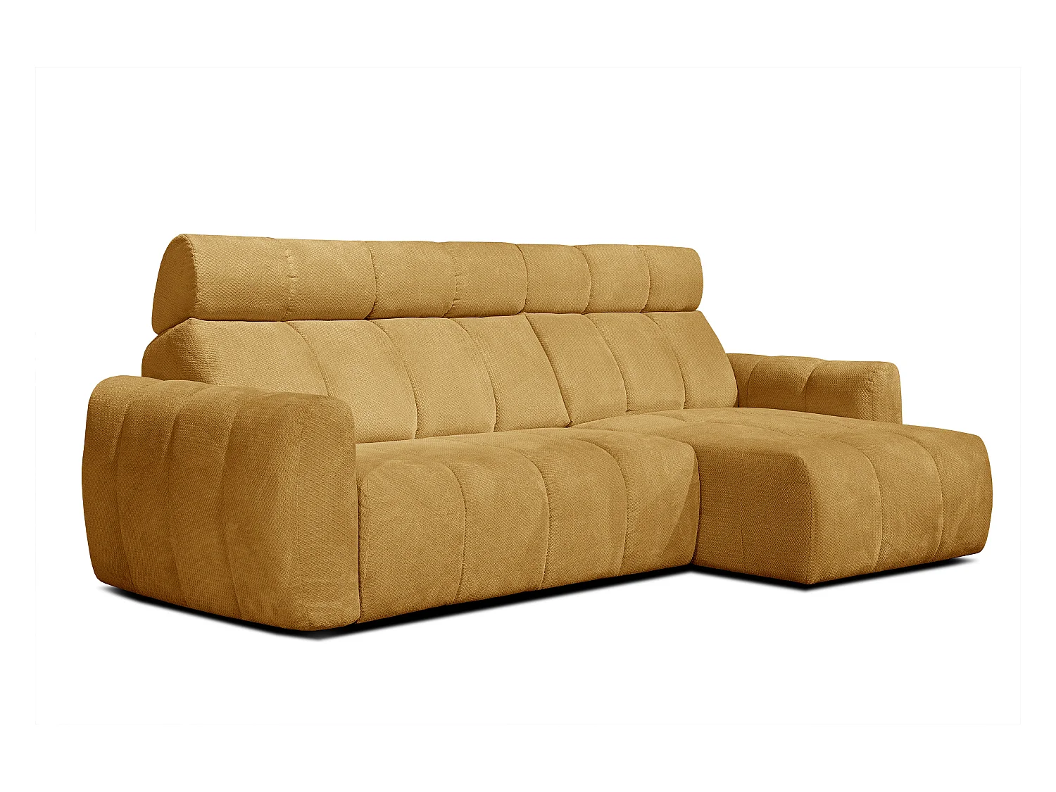 KIMI 3-Sitzer-Ecksofa, ausziehbarer Sitz, verstellbare Kopfstützen, senfgelb