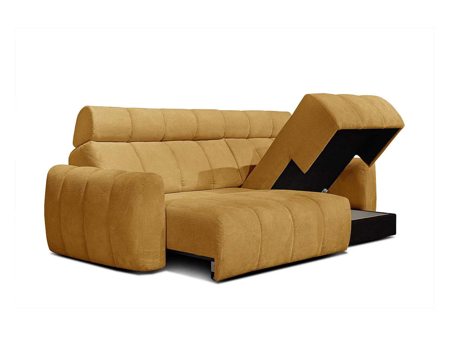 KIMI 3-Sitzer-Ecksofa, ausziehbarer Sitz, verstellbare Kopfstützen, senfgelb