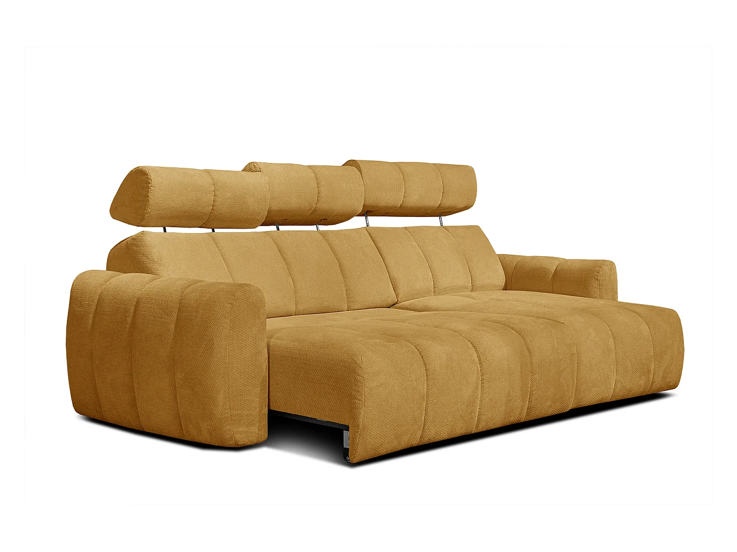 KIMI 3-Sitzer-Ecksofa, ausziehbarer Sitz, verstellbare Kopfstützen, senfgelb