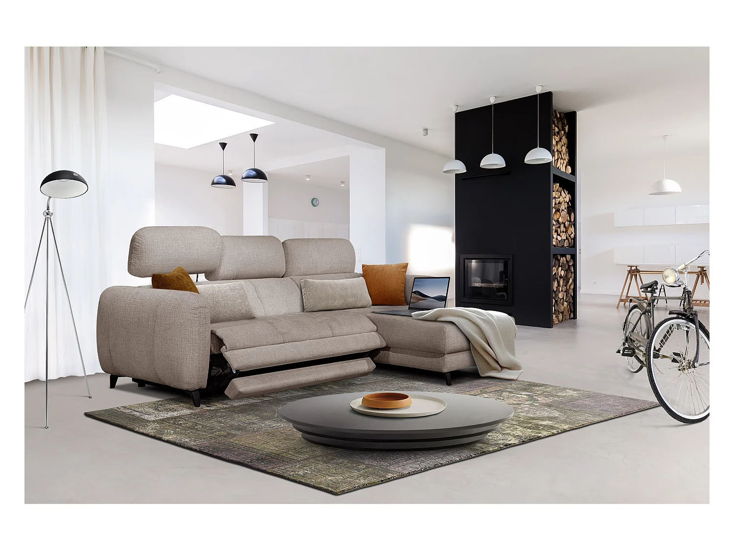 SVEN 3-Sitzer-Ecksofa, 1 Relax XL verstellbare Kopfstützen, beige