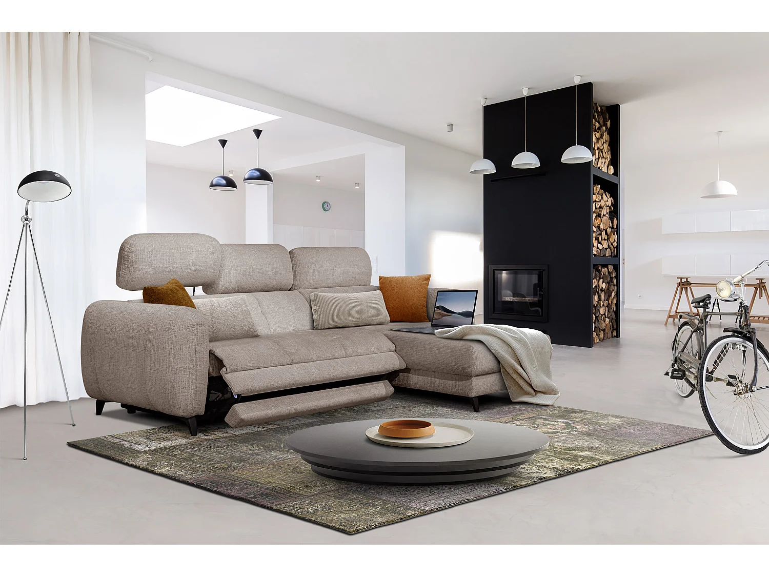 SVEN 3-Sitzer-Ecksofa, 1 Relax XL verstellbare Kopfstützen, beige