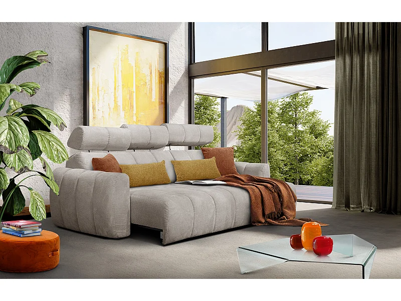 KIMI 3-Sitzer-Ecksofa, ausziehbarer Sitz, verstellbare Kopfstützen, beige