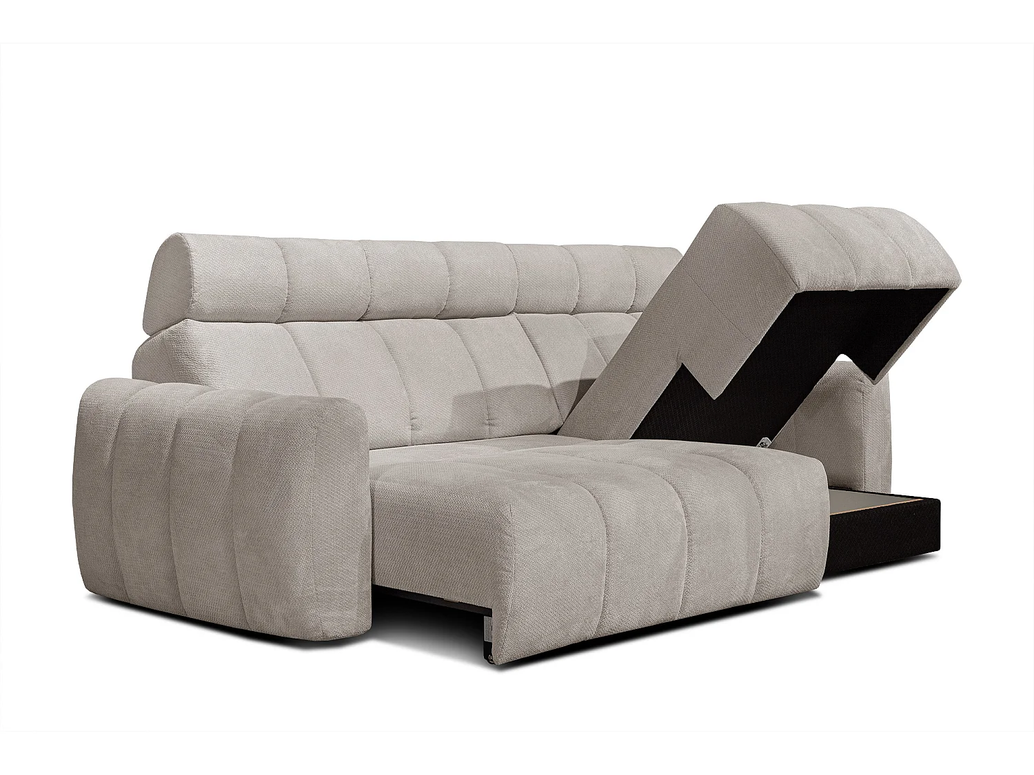 KIMI 3-Sitzer-Ecksofa, ausziehbarer Sitz, verstellbare Kopfstützen, beige