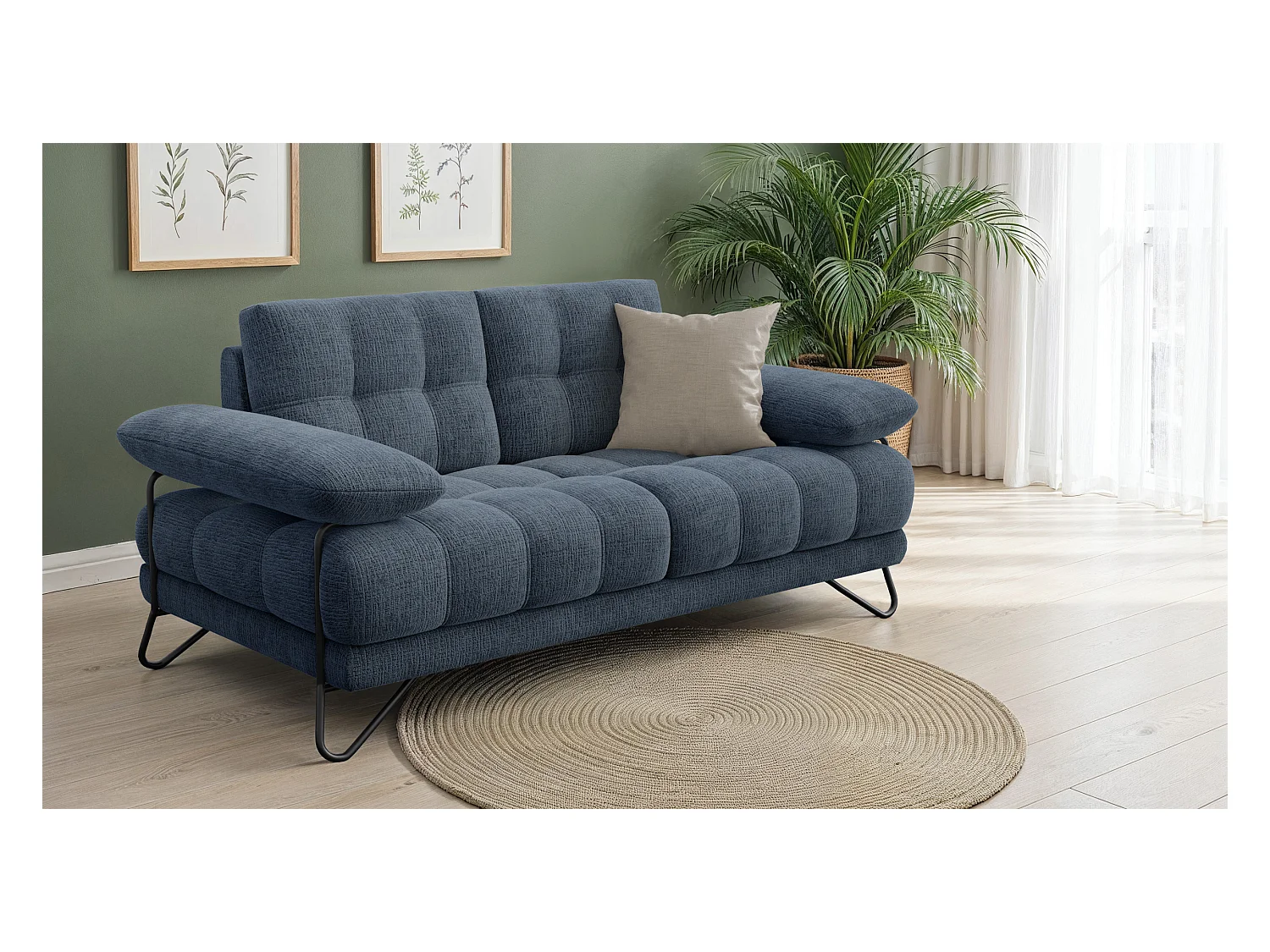 CANAPE BUBBARA 2 places, bleu marine