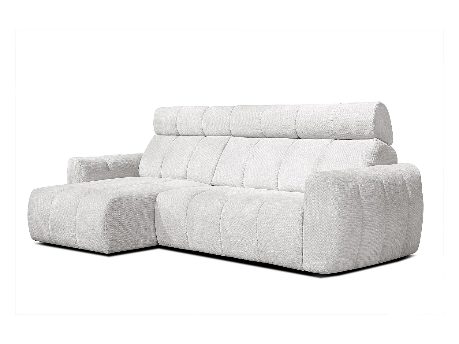 KIMI 3-Sitzer-Ecksofa, links, ausziehbarer Sitz, verstellbare Kopfstützen, creme