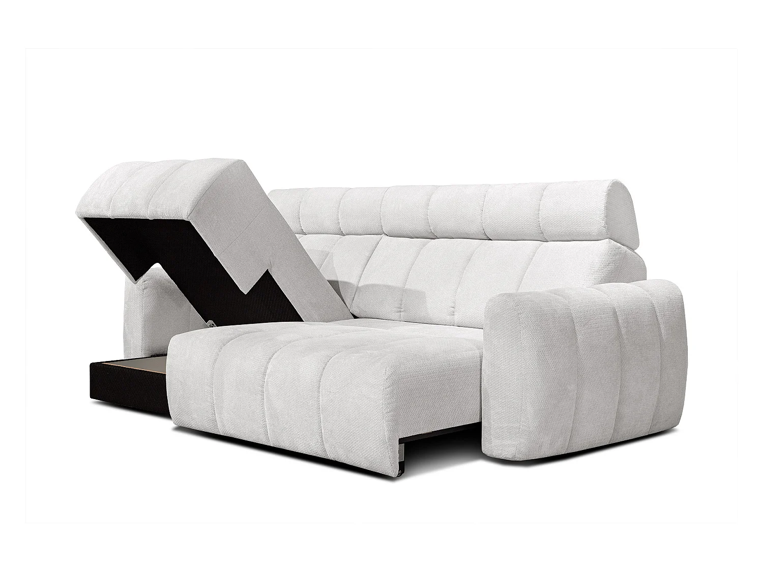 KIMI 3-Sitzer-Ecksofa, links, ausziehbarer Sitz, verstellbare Kopfstützen, creme