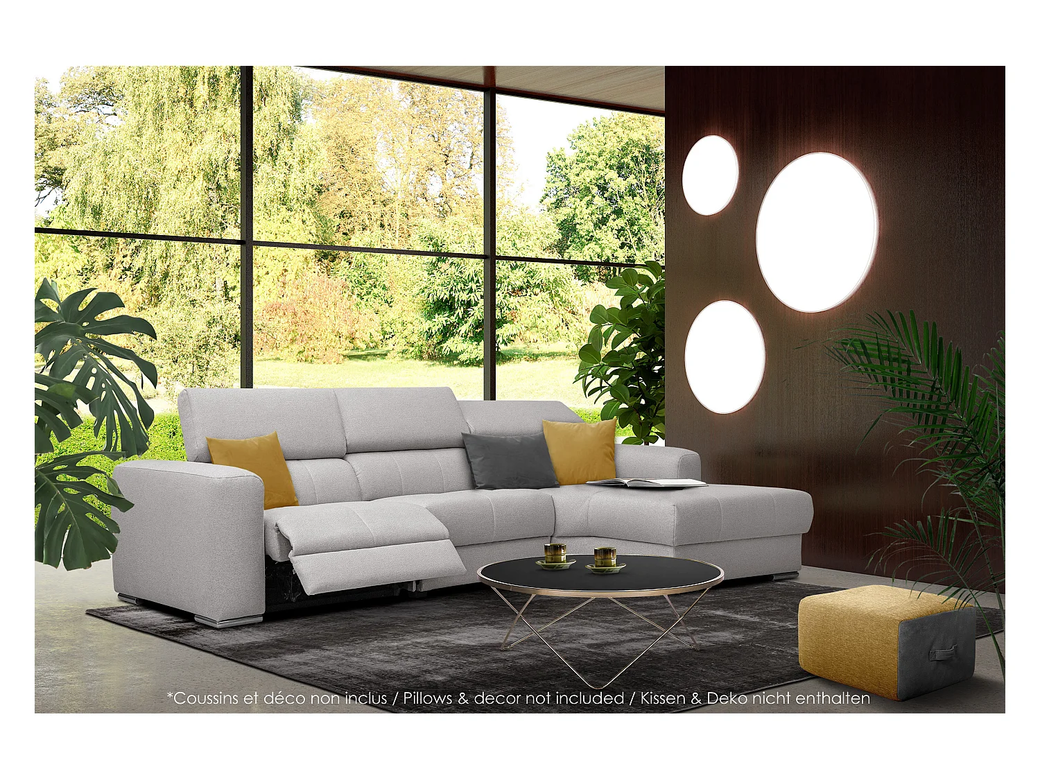 KARO 4-Sitzer-Ecksofa, 1 Relax, verstellbare Kopfstützen, grau
