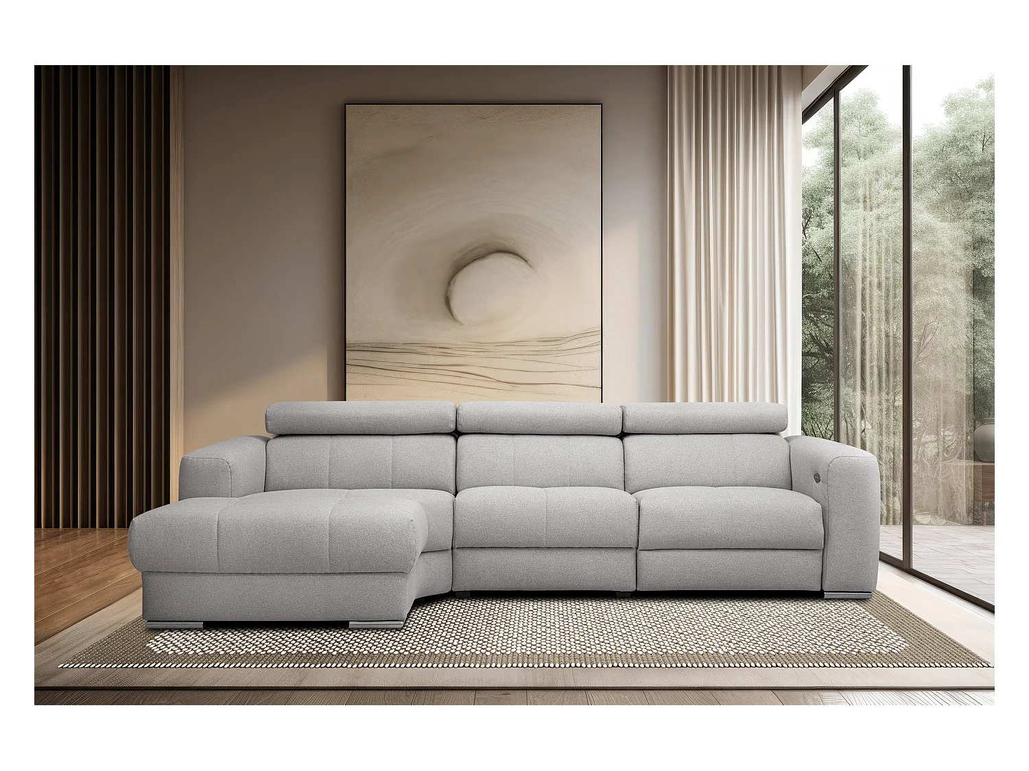 KARO 4-Sitzer-Ecksofa, 1 Relax, verstellbare Kopfstützen, grau
