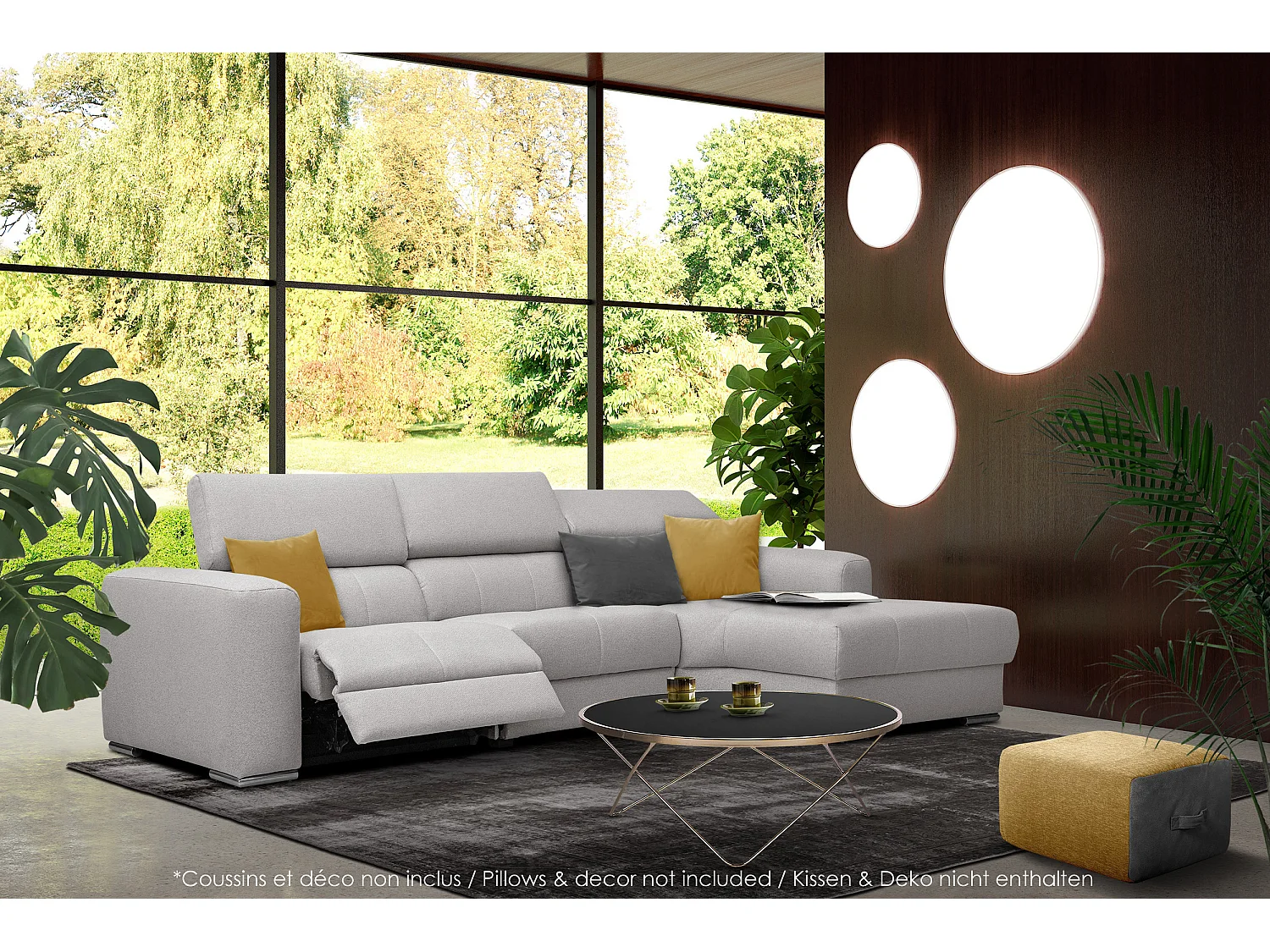 KARO 4-Sitzer-Ecksofa, 1 Relax, verstellbare Kopfstützen, grau