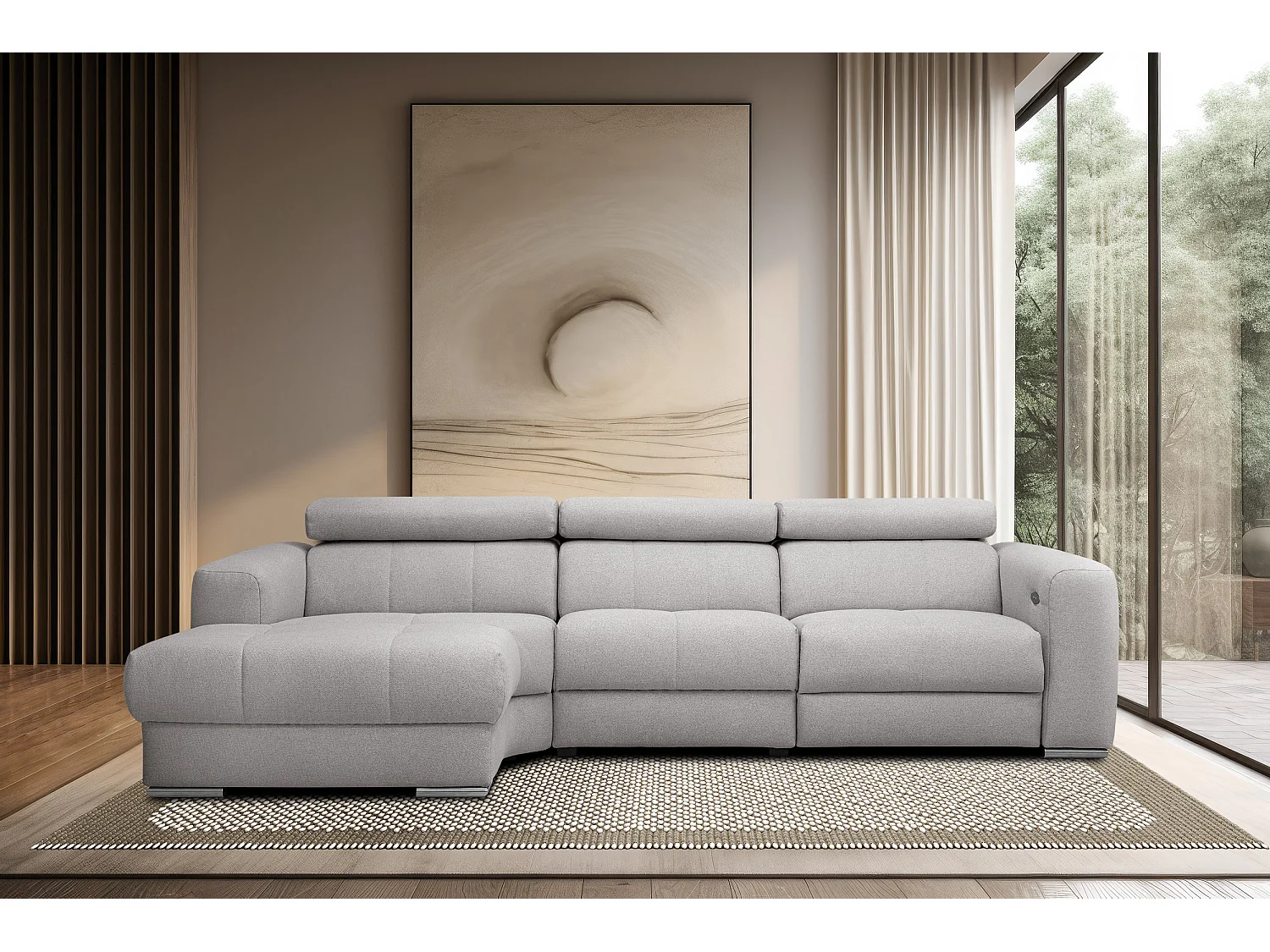 KARO 4-Sitzer-Ecksofa, 1 Relax, verstellbare Kopfstützen, grau