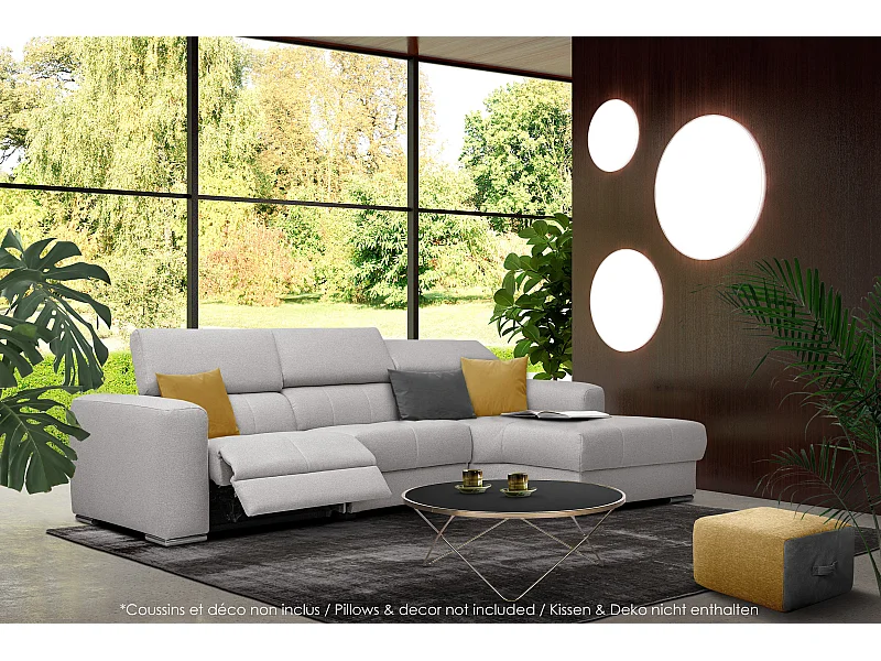 KARO 4-Sitzer-Ecksofa, 1 Relax, verstellbare Kopfstützen, grau