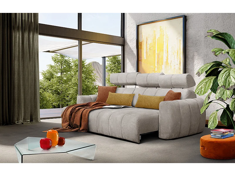 KIMI 3-Sitzer-Ecksofa, links, ausziehbarer Sitz, verstellbare Kopfstützen, beige