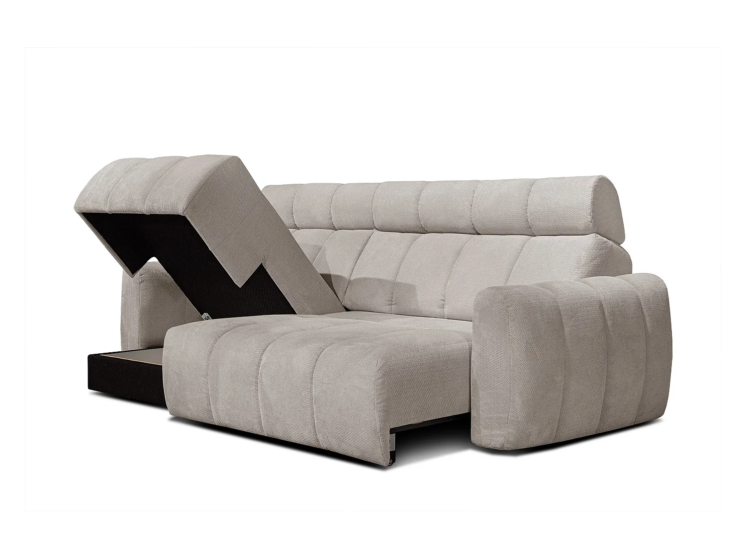 KIMI 3-Sitzer-Ecksofa, links, ausziehbarer Sitz, verstellbare Kopfstützen, beige