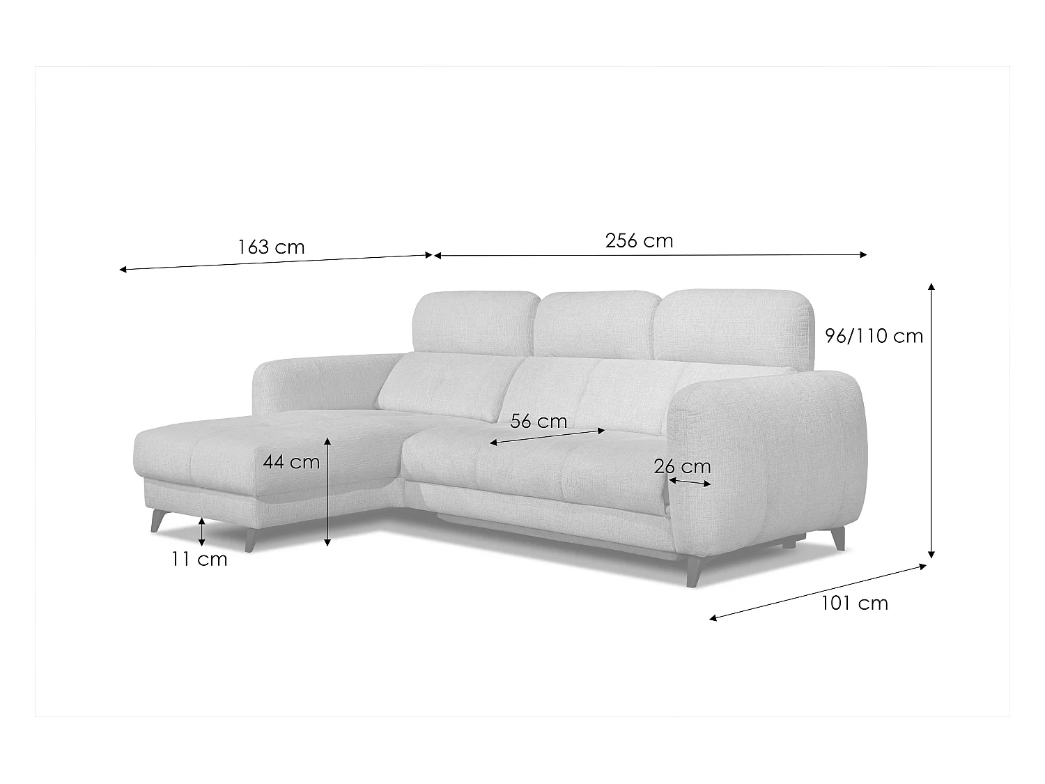 SVEN 3-Sitzer-Ecksofa, 1 Relax XL, verstellbare Kopfstützen, dunkelgrau