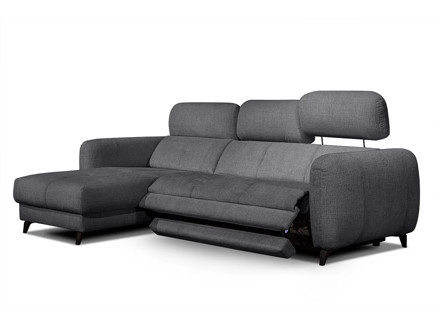 SVEN 3-Sitzer-Ecksofa, 1 Relax XL, verstellbare Kopfstützen, dunkelgrau