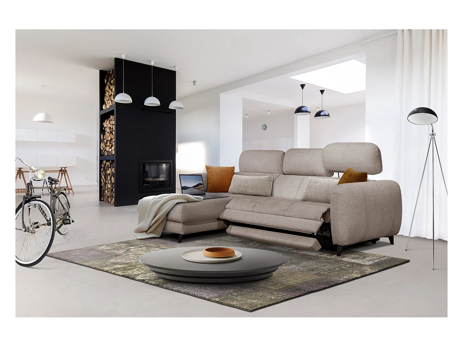 SVEN 3-Sitzer-Ecksofa, 1 Relax XL, verstellbare Kopfstützen, beige