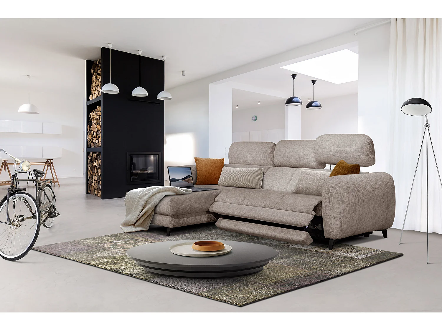 SVEN 3-Sitzer-Ecksofa, 1 Relax XL, verstellbare Kopfstützen, beige