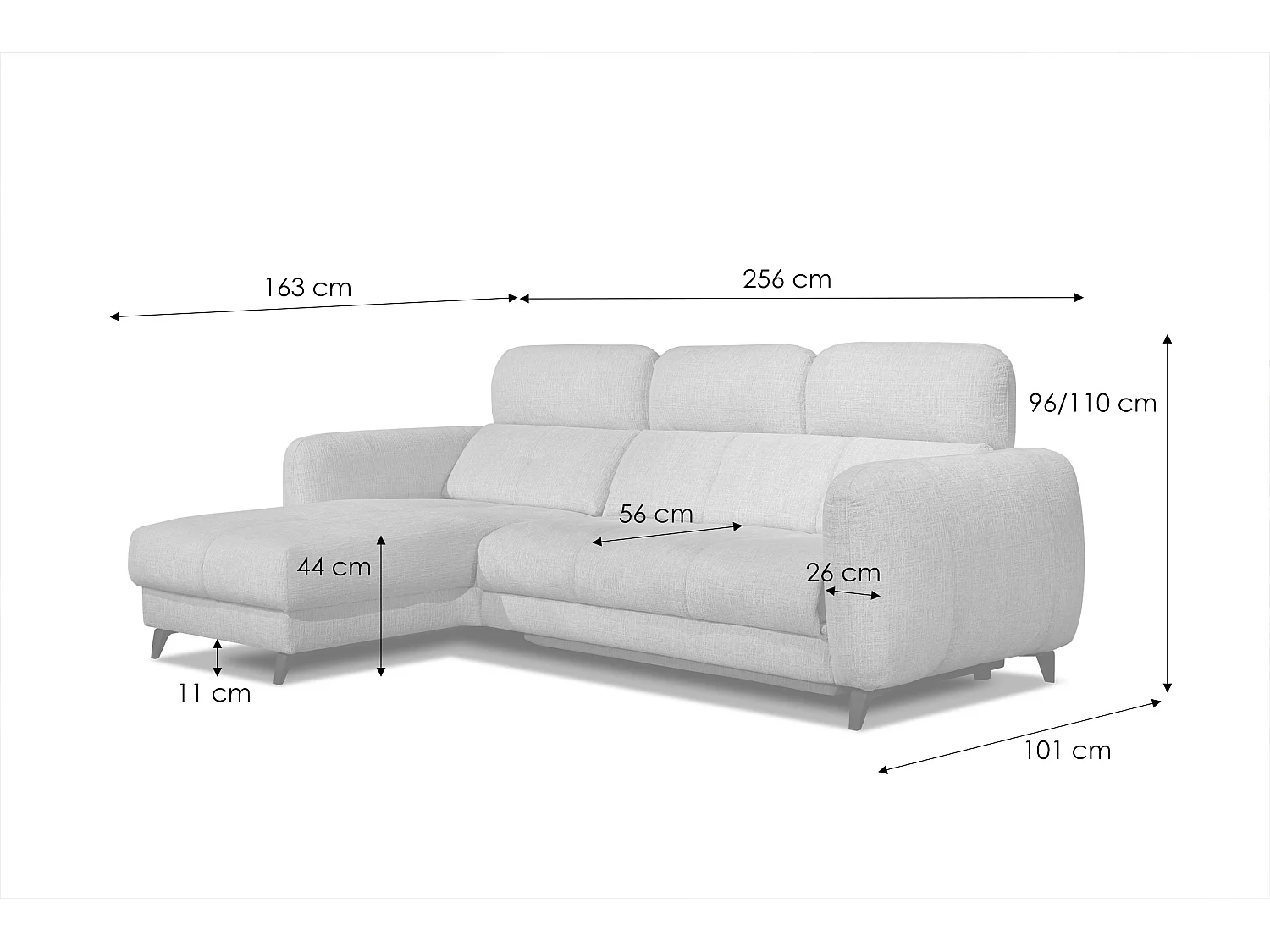 SVEN 3-Sitzer-Ecksofa, 1 Relax XL, verstellbare Kopfstützen, beige