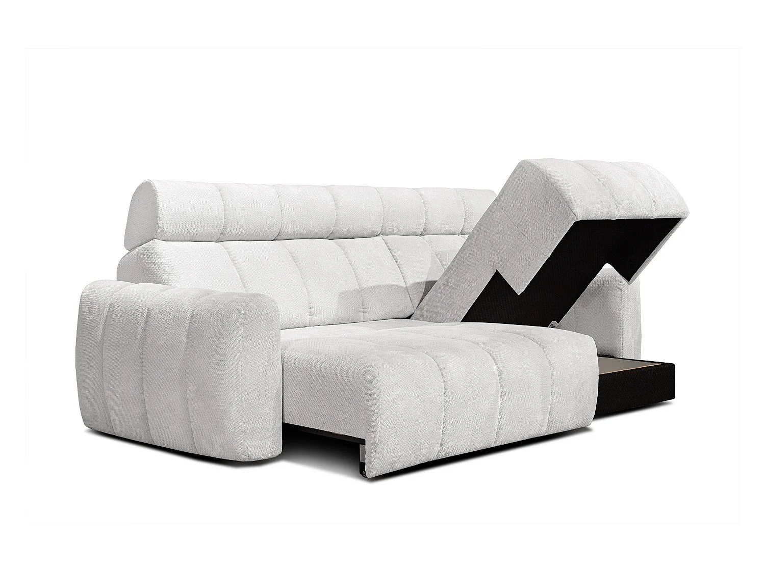 KIMI 3-Sitzer-Ecksofa, ausziehbarer Sitz, verstellbare Kopfstützen, cremefarben