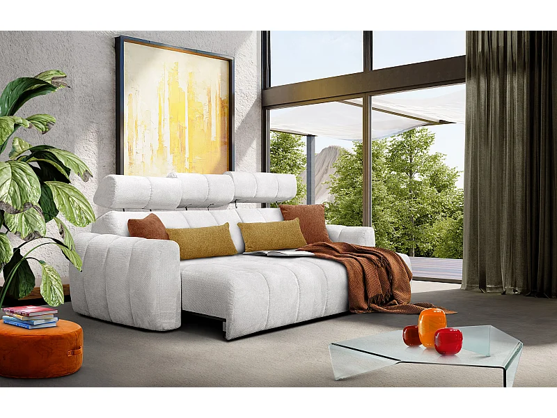 KIMI 3-Sitzer-Ecksofa, ausziehbarer Sitz, verstellbare Kopfstützen, cremefarben