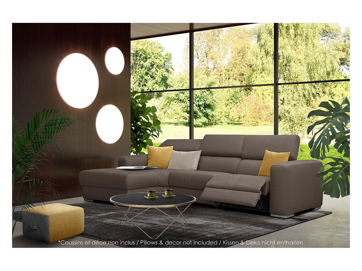 KARO 4-Sitzer-Ecksofa, 1 Relax, verstellbare Kopfstützen, braun