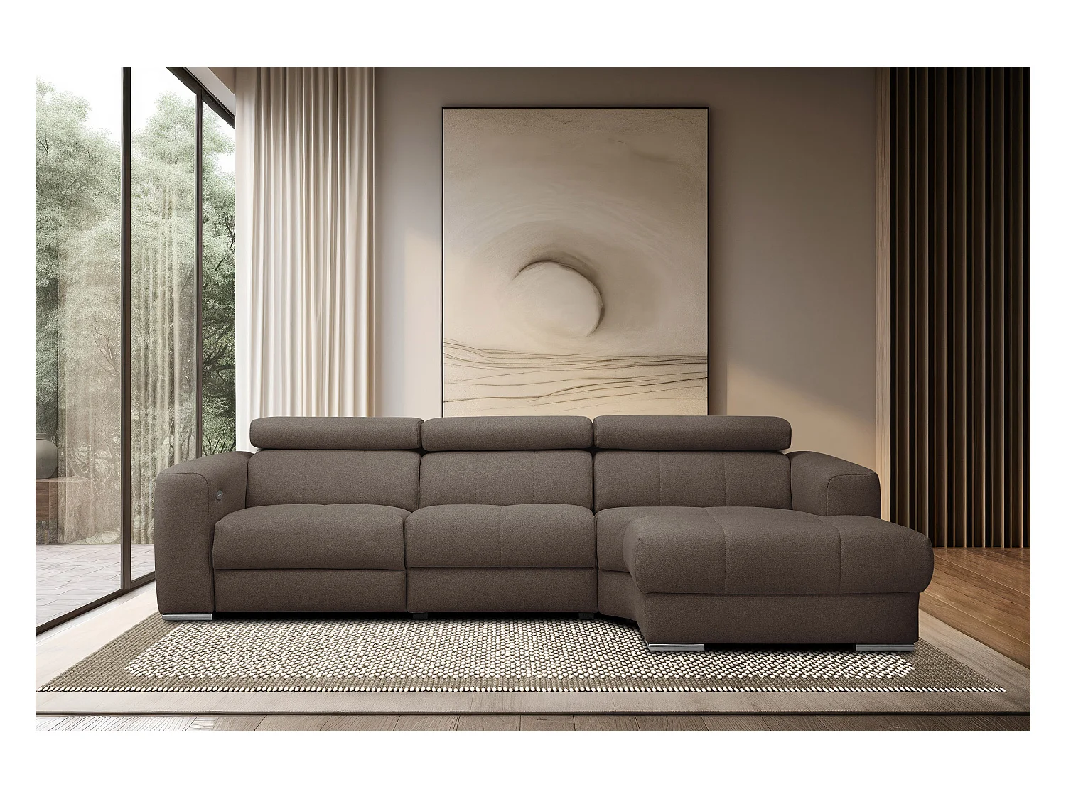 KARO 4-Sitzer-Ecksofa, 1 Relax, verstellbare Kopfstützen, braun