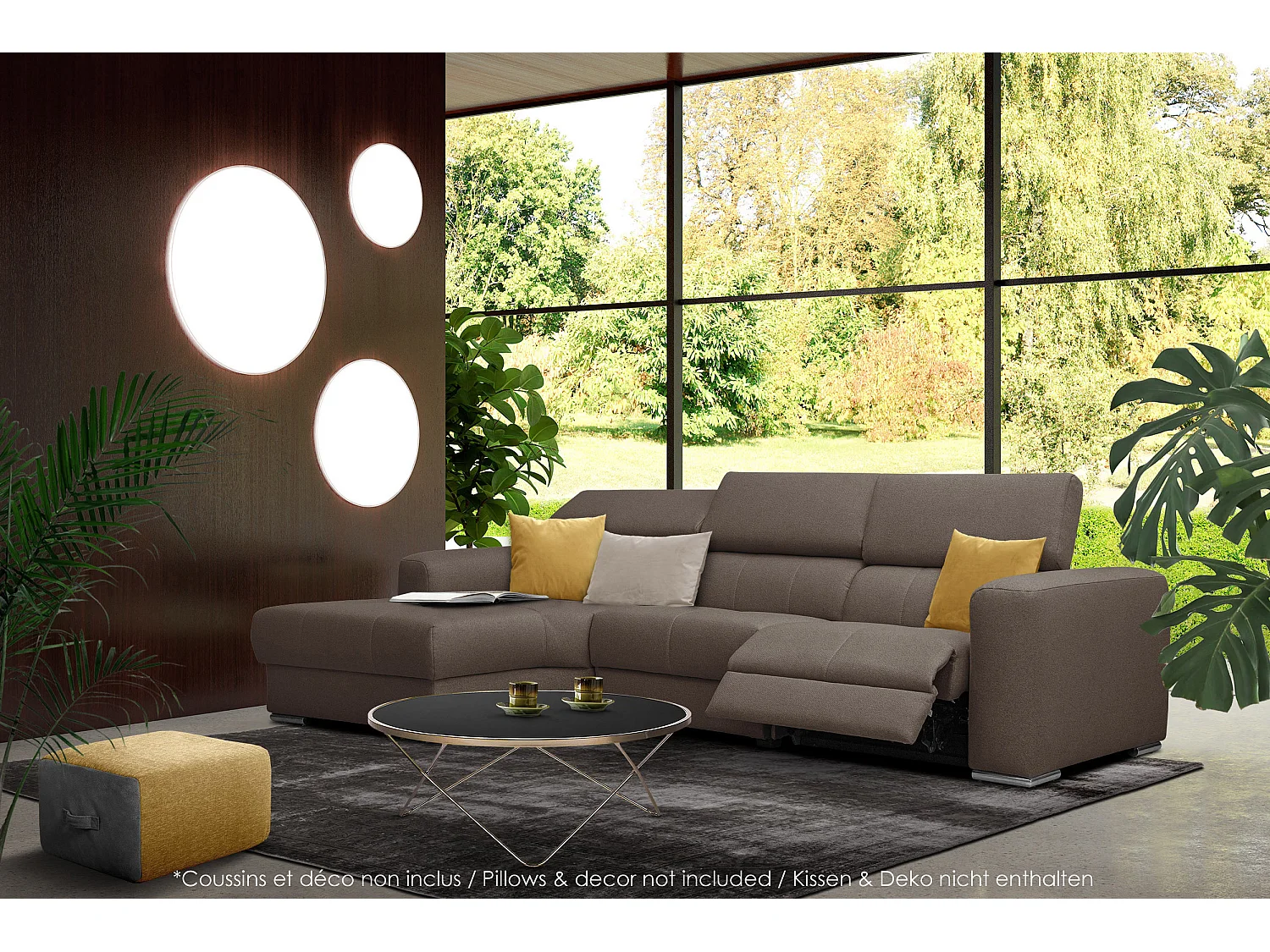 KARO 4-Sitzer-Ecksofa, 1 Relax, verstellbare Kopfstützen, braun