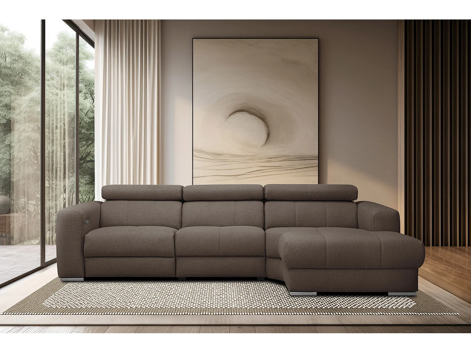 KARO 4-Sitzer-Ecksofa, 1 Relax, verstellbare Kopfstützen, braun