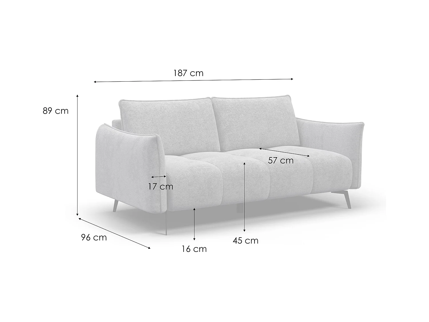 CANAPE AERA 2,5 places, gris foncé