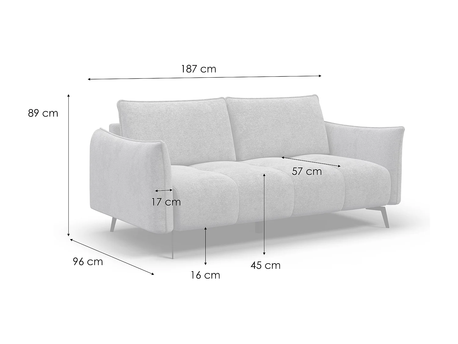 CANAPE AERA 2,5 places, gris foncé