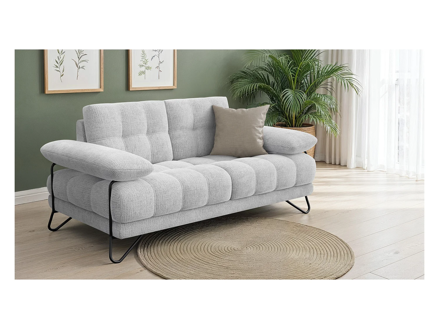 CANAPE BUBBARA 2 places, gris clair