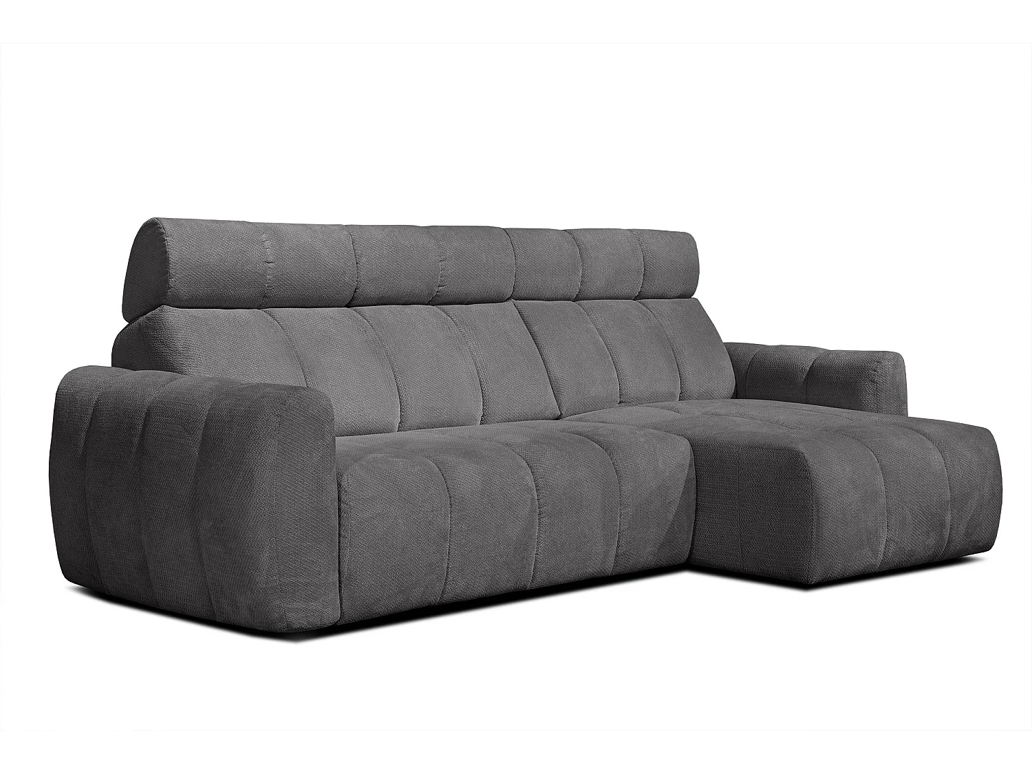 KIMI 3-Sitzer-Ecksofa, ausziehbarer Sitz, verstellbare Kopfstützen, dunkelgrau