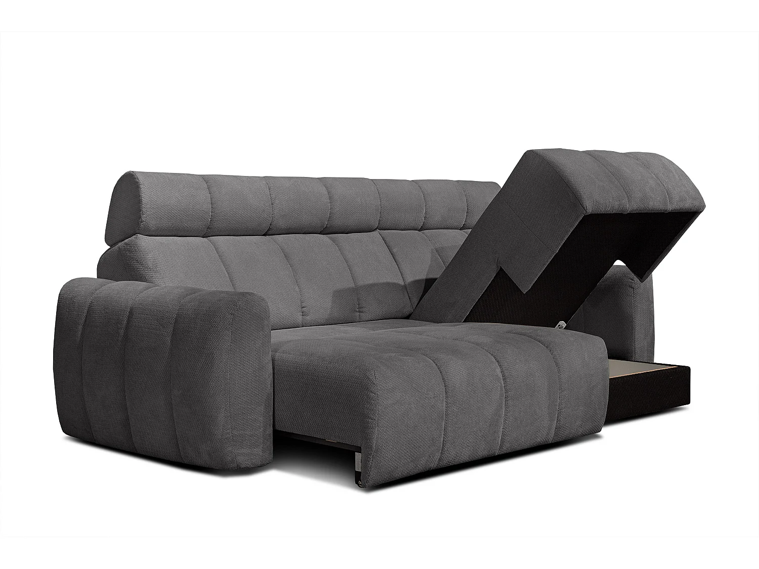 KIMI 3-Sitzer-Ecksofa, ausziehbarer Sitz, verstellbare Kopfstützen, dunkelgrau