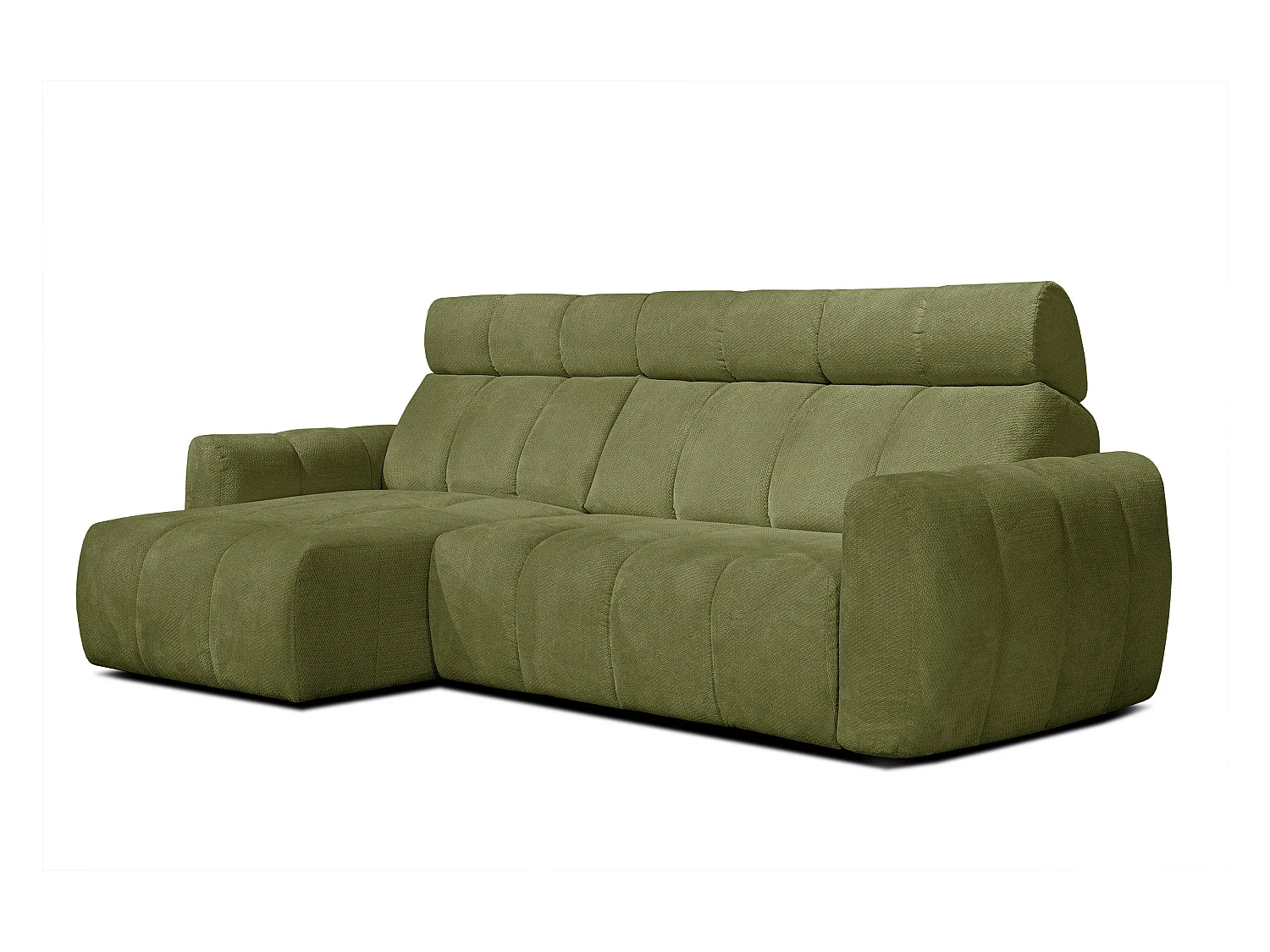 KIMI 3-Sitzer-Ecksofa, links, ausziehbarer Sitz, verstellbare Kopfstützen, olivgrün