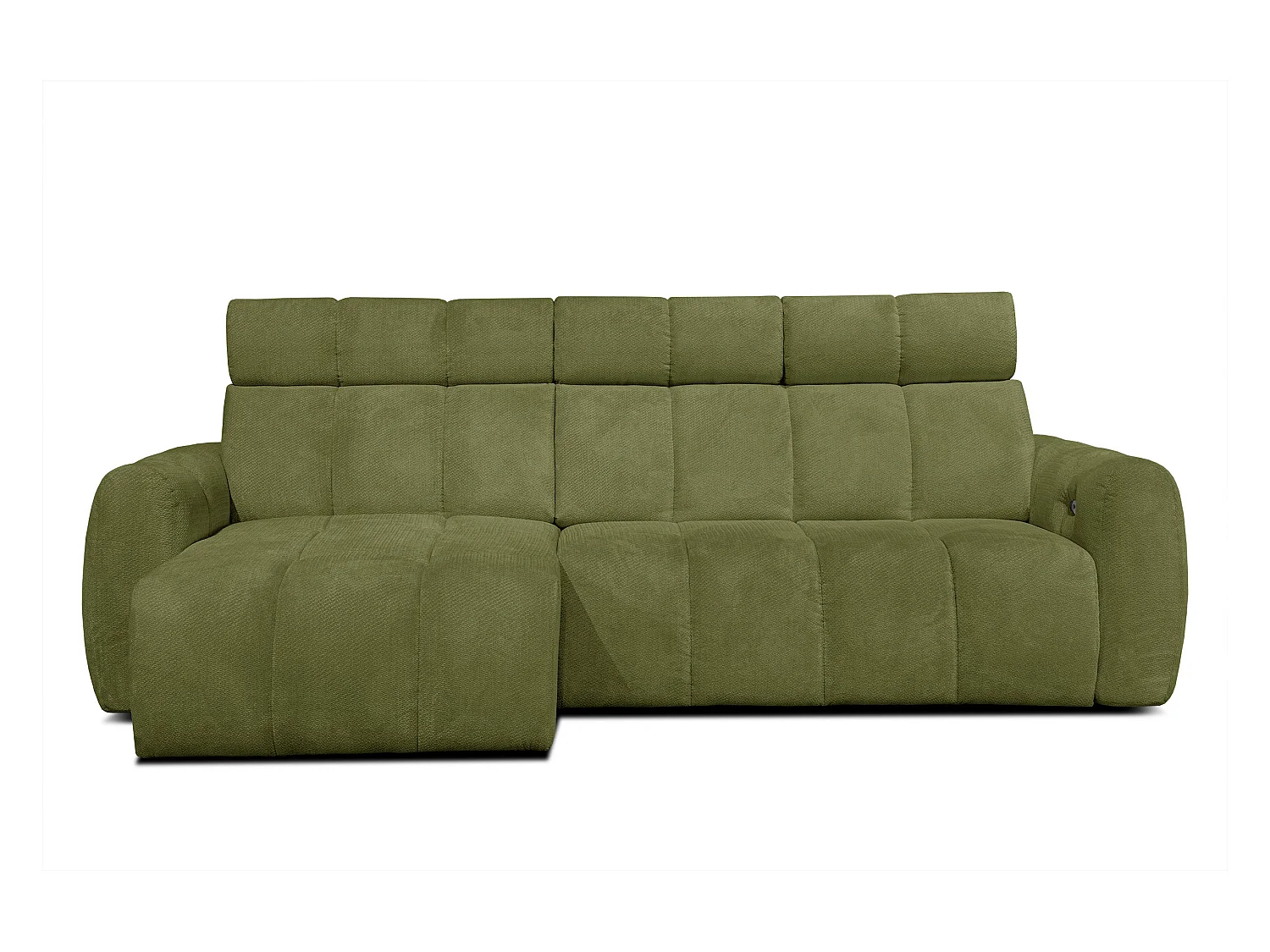 KIMI 3-Sitzer-Ecksofa, links, ausziehbarer Sitz, verstellbare Kopfstützen, olivgrün