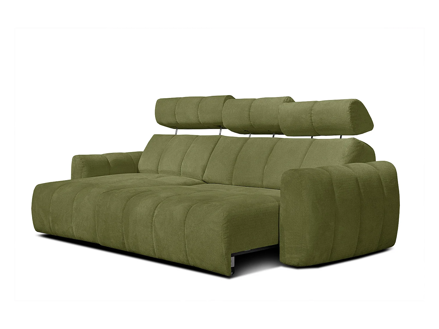 KIMI 3-Sitzer-Ecksofa, links, ausziehbarer Sitz, verstellbare Kopfstützen, olivgrün